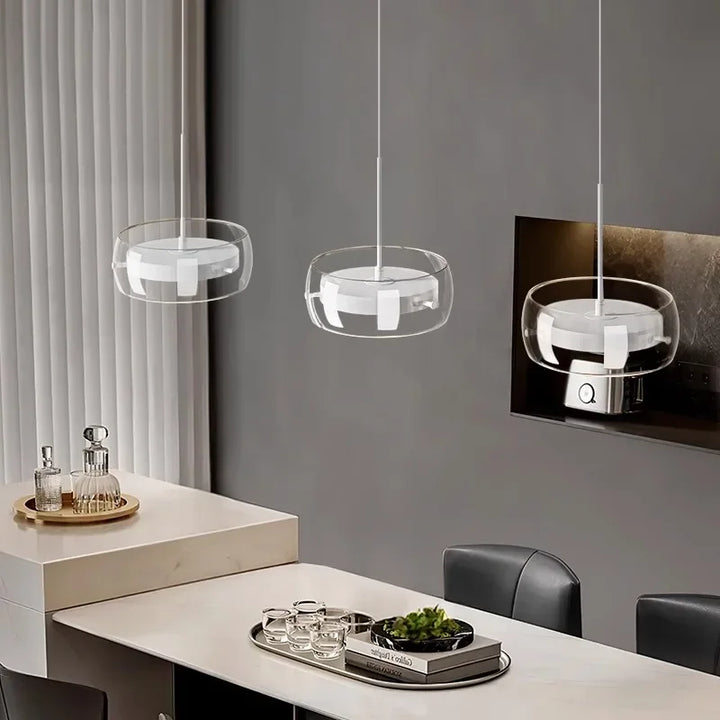 Suspension Moderne Trio Verre Transparent et LED Intégrée

