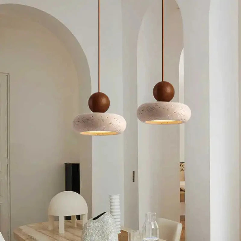 Suspension moderne béton et bois forme donut style scandinave chic
