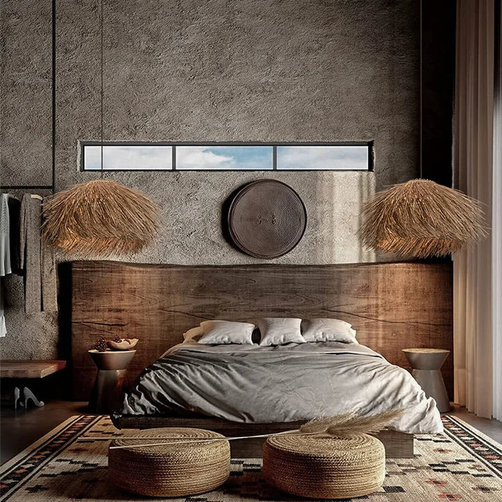 Suspension luminaire rotin naturel design moderne

