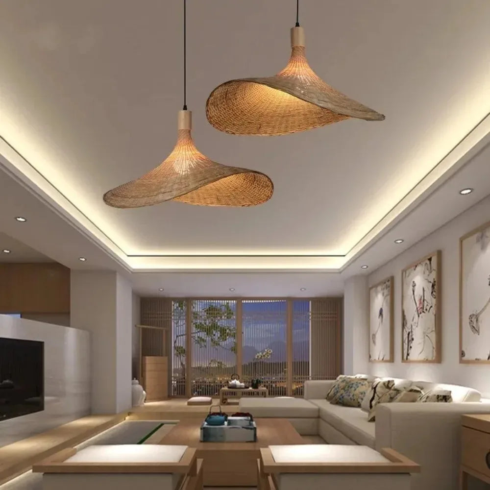 Suspension rotin naturel forme ondulée design moderne zen chic