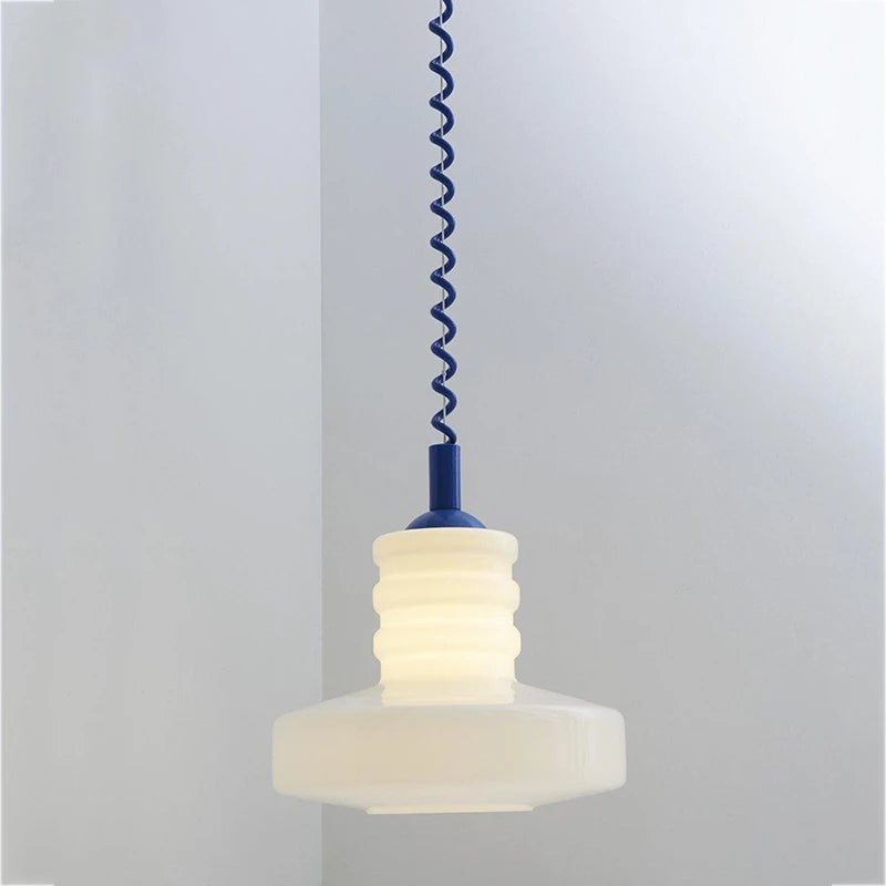 Suspension scandinave Verre Blanc et Câble Torsadé 