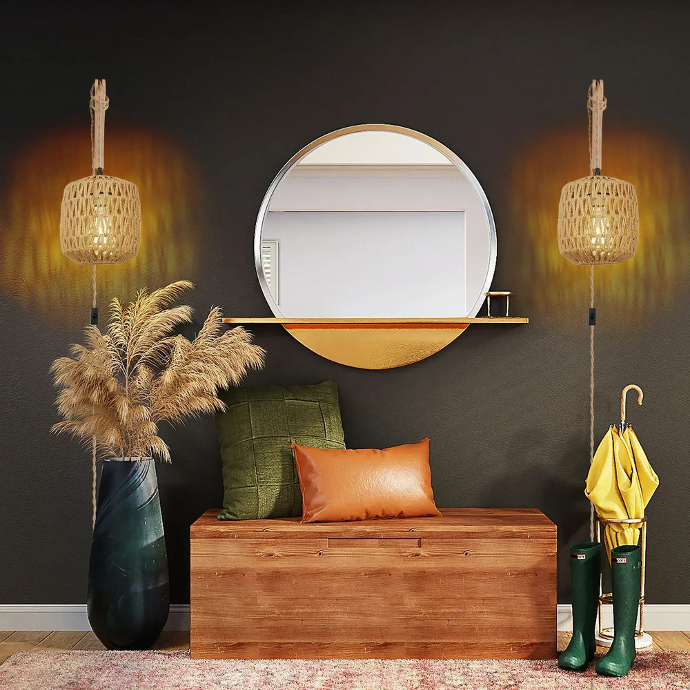 Applique murale en corde et rotin

