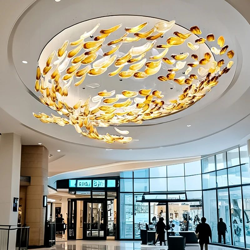 Suspension Cascade Cristal Doré Feuilles Sculpturales Moderne Chic