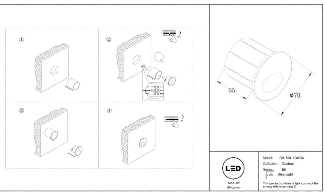 Applique encastrée led outdoor step light 01ssl-l3w3k cylindrique 65mm x 70mm diffuse d’une lumière douce