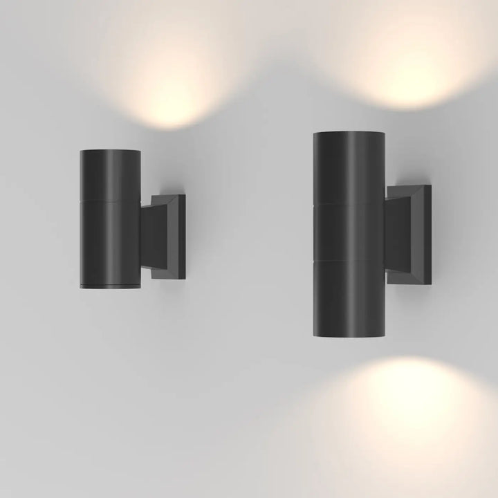 Applique extérieure bowery en aluminium thermolaqué noir avec ampoules gu10 design moderne cylindrique mural