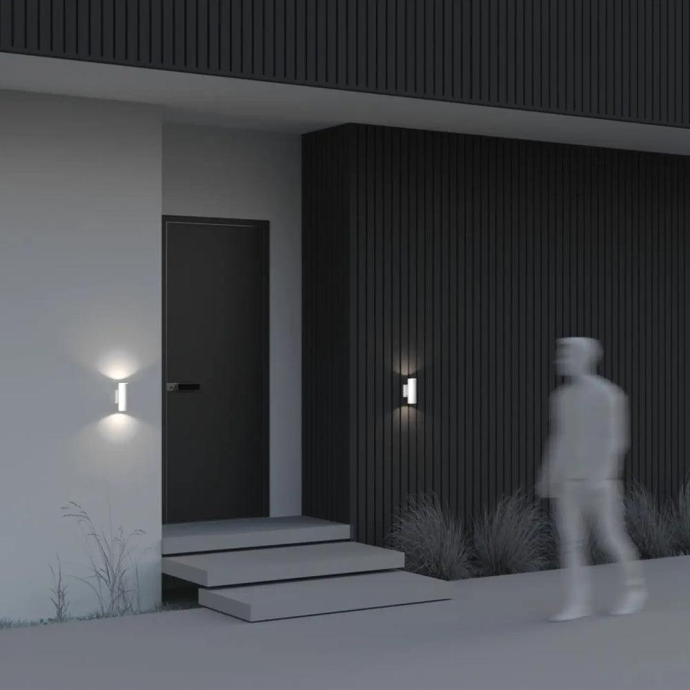 Applique extérieure bowery cylindre en aluminium thermolaqué avec design minimaliste et ampoules gu10 blanc chaud