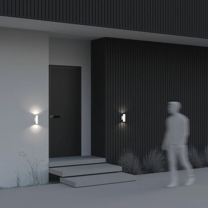 Applique extérieure bowery cylindre en aluminium thermolaqué avec design minimaliste et ampoules gu10 blanc chaud