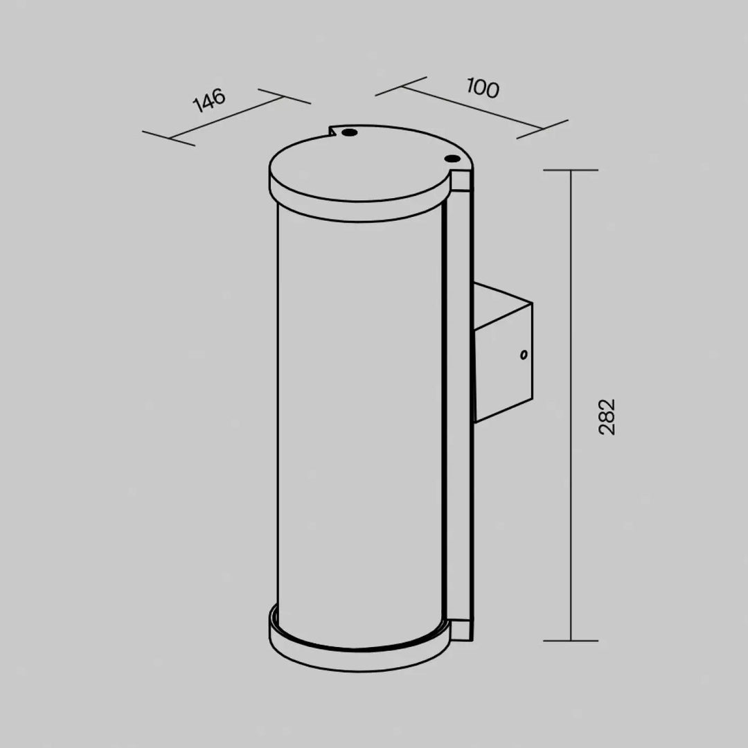 Applique extérieure conf cylindre en aluminium graphite avec design minimaliste et cotes précises pour usage extérieur