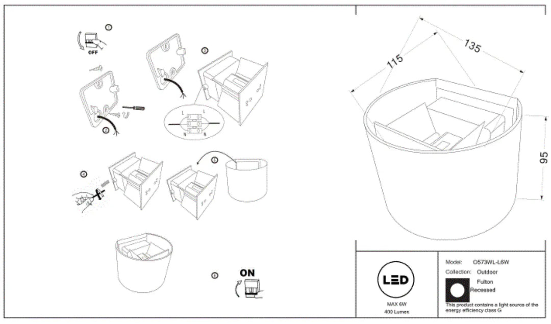 Applique extérieure led osf7wl-lsw fulton avec volume arrondi et double faisceau en design cylindrique pour extérieur