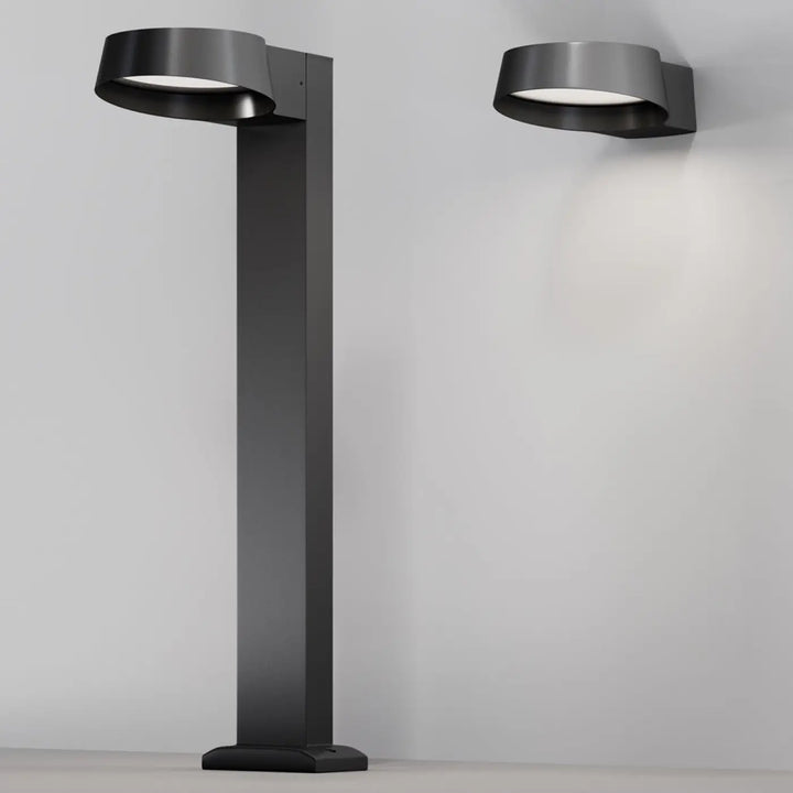 Applique extérieure led noire moderne en métal avec large faisceau et luminaire circulaire courbé élégant