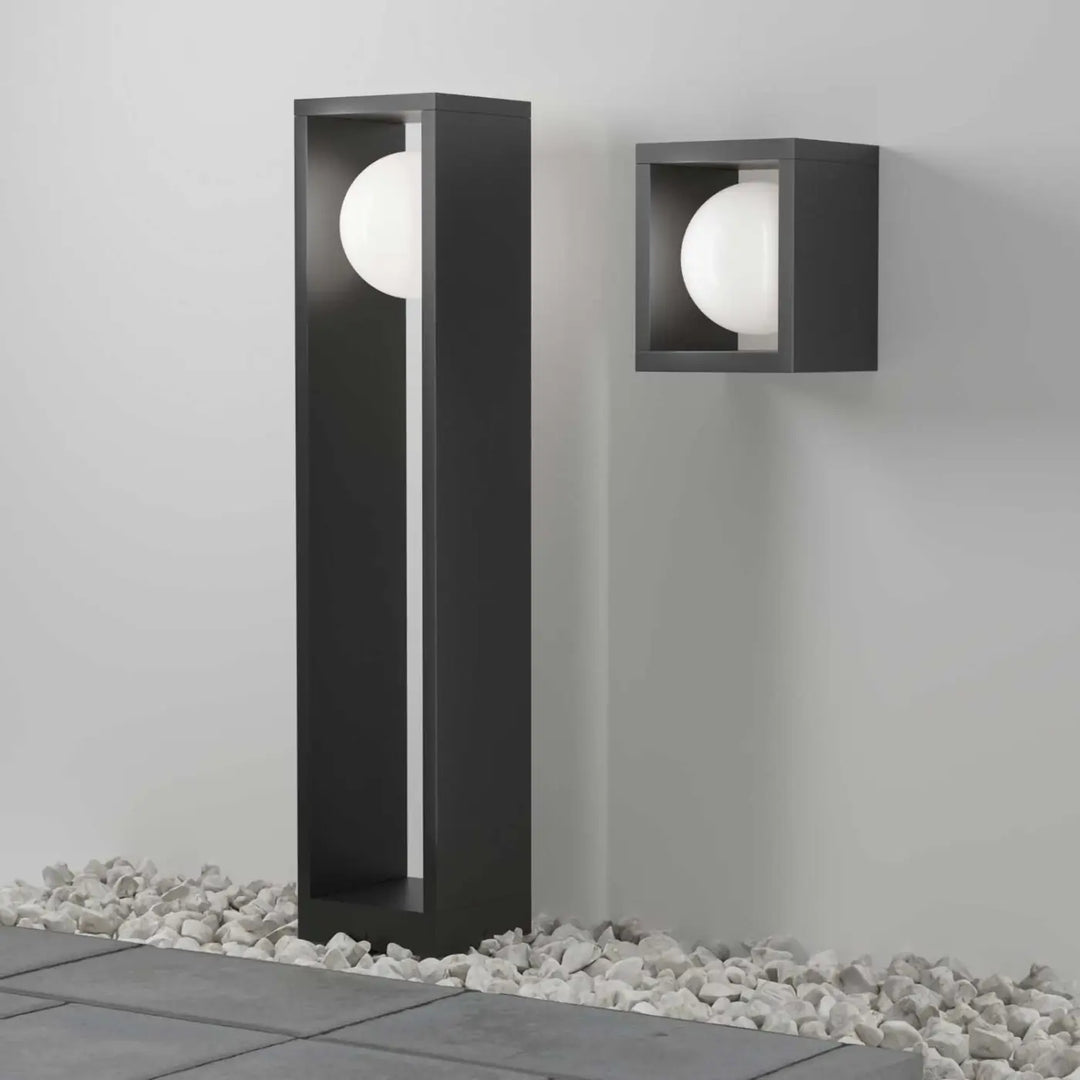 Applique extérieure led slate lanterne noire moderne avec bulbes sphériques en verre pour lumière chaude indice ip65