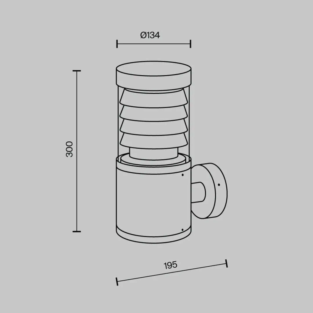 Applique extérieure cylindrique en acier noir avec verre strié et abat-jour en verre étagé montée au mur