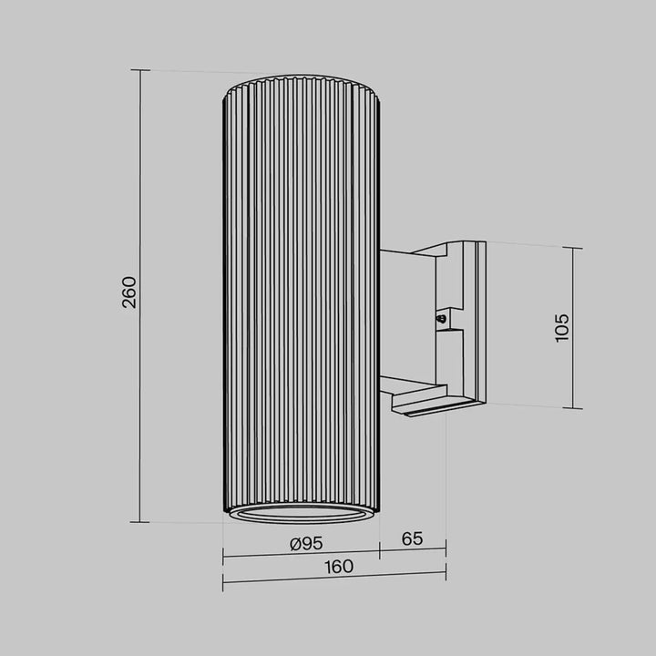 Applique extérieure rando cylindre étanche en métal avec finition métallique et rainures verticales pour usage extérieur