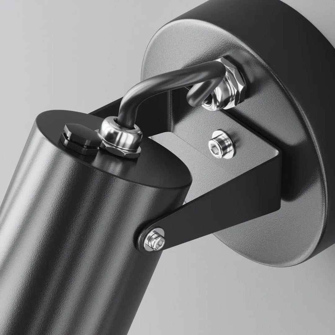 Applique extérieure scope projecteur orientable en acier noir avec finition mate et bras articulé mural en métal chrome