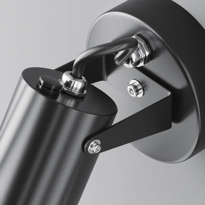 Applique extérieure scope projecteur orientable en acier noir avec finition mate et bras articulé mural en métal chrome