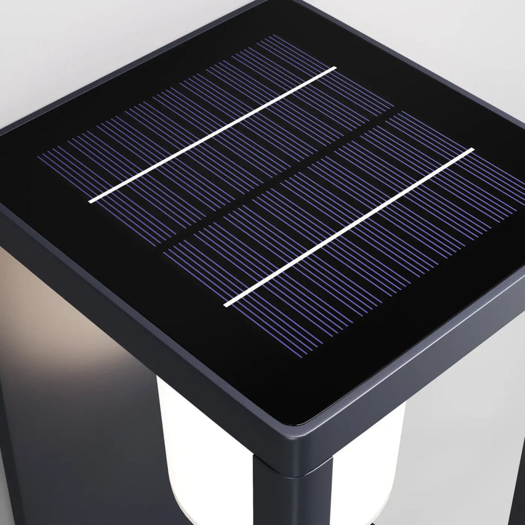 Applique extérieure solaire noire en acier avec base blanche lumineuse au design moderne carré shatter