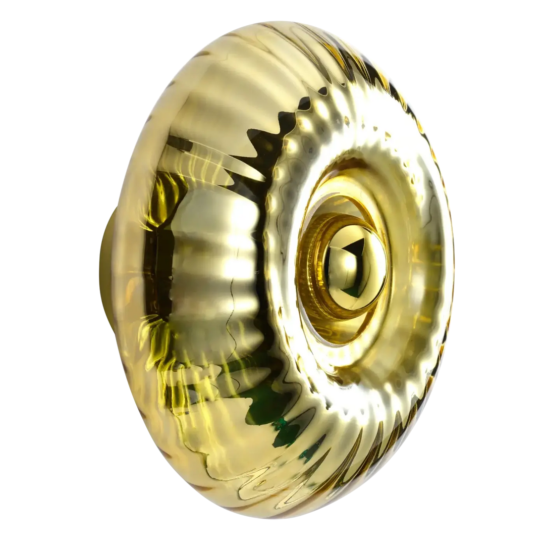 Bouton de sonnette doré métallique brillant avec surface cannelée et design circulaire pour l’applique grace