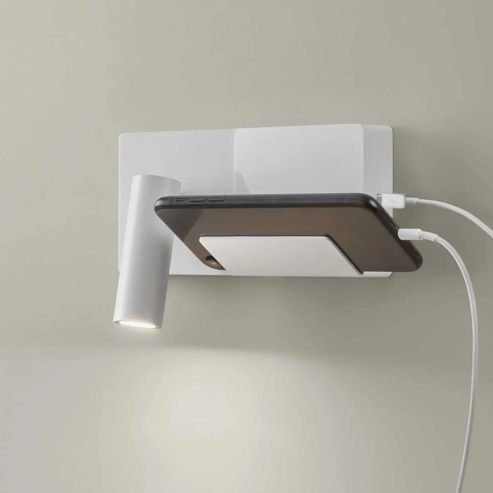 Détail de l'applique E-lamp Mini blanche en aluminium