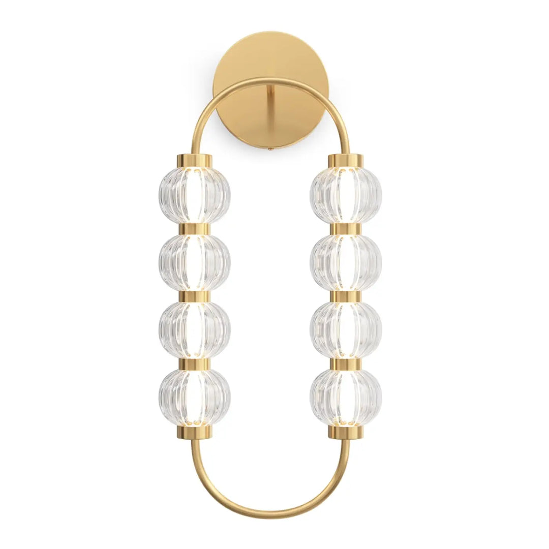 Applique murale amulet ovale dorée avec perles en verre strié transparent disposées en deux rangées verticales