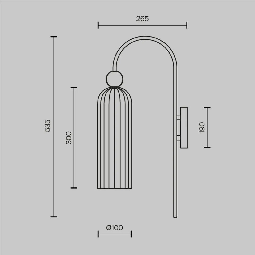Applique murale antic en bras doré avec verre strié et abat-jour cylindrique en forme de cage élégante