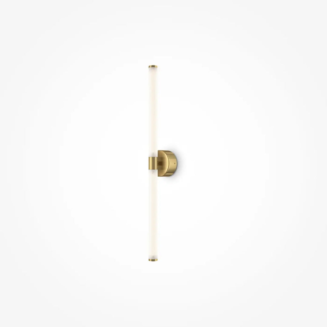 Applique murale axis avec tube en acrylique blanc mat translucide et supports en laiton poli