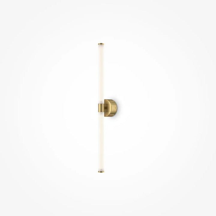 Applique murale axis avec tube en acrylique blanc mat translucide et supports en laiton poli