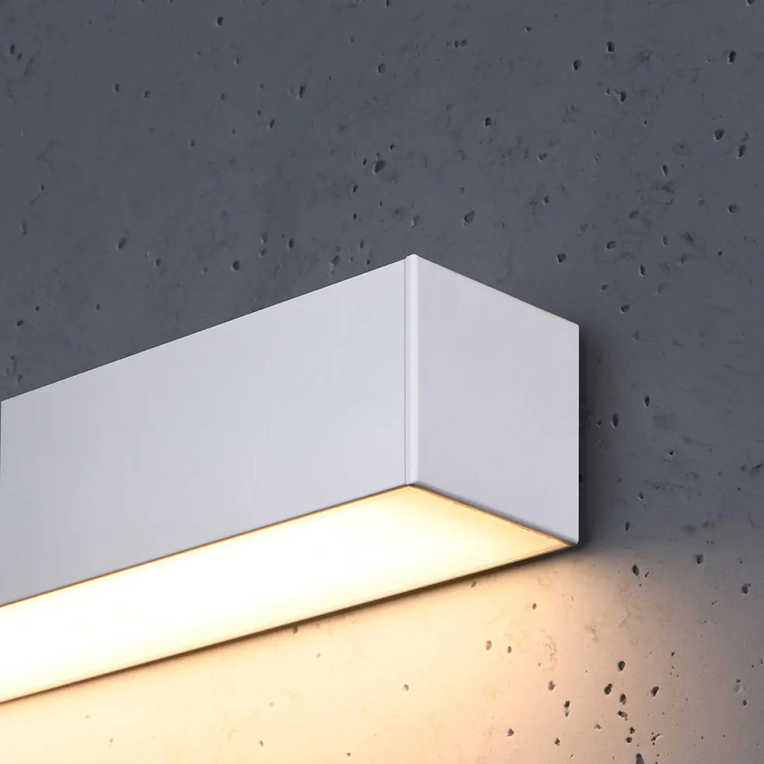 Applique murale blanc rectangulaire collection pinne avec module led 3000k et paramètres d’éclairage chaleureux