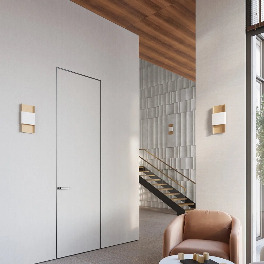 Applique durlin minimaliste avec porte blanche cadre fin et poignée noire intégrant minimalisme rencontre variété d’intérieurs