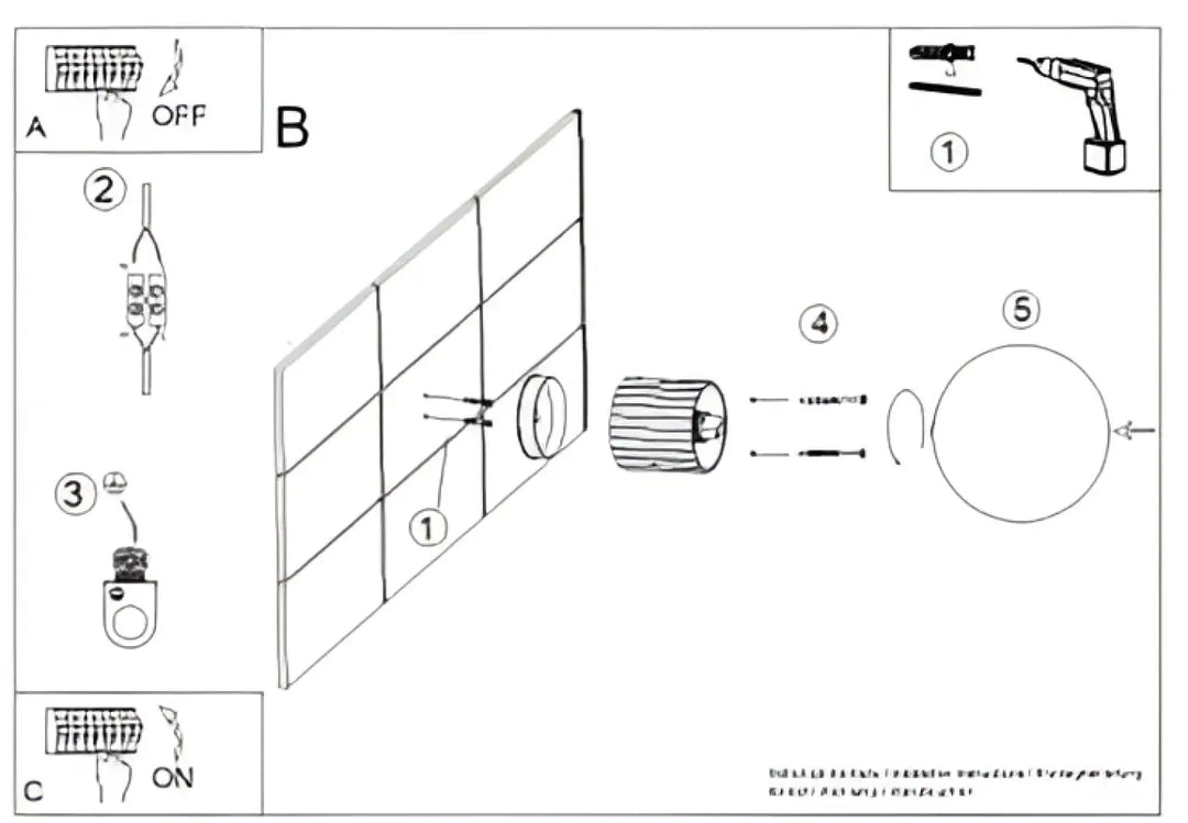 Schéma détaillé des composants et montage d’un interrupteur électrique pour applique murale ip44 halo blanc avec forme unique sphère laiteuse