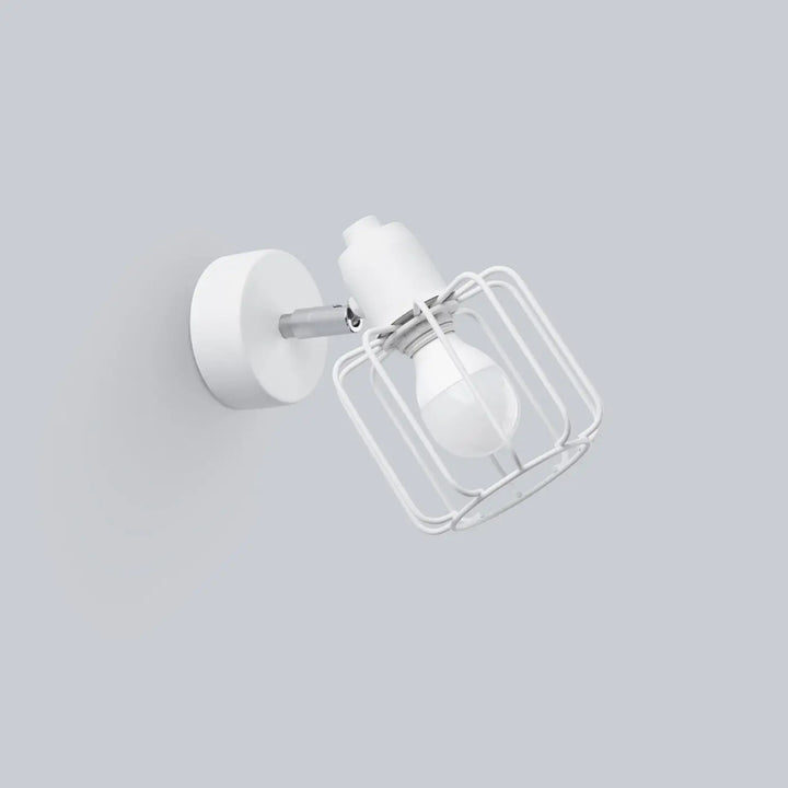 Applique murale beluci 1 blanc style loft avec spot industriel cage metal et ampoule visible collection beluci