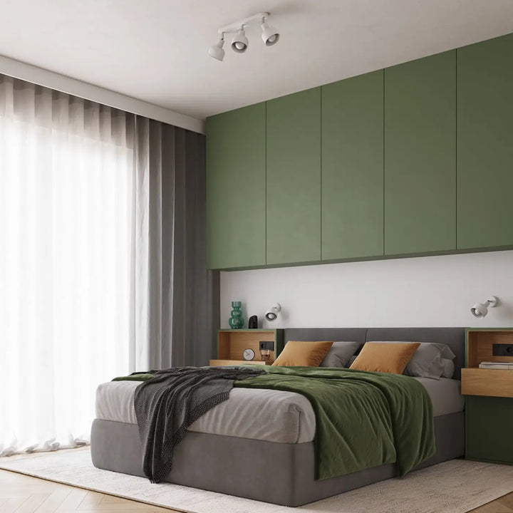 Applique murale elba blanc avec lampe elba intégrée, design minimalisme combiné et éléments subtils en vert olive moderne