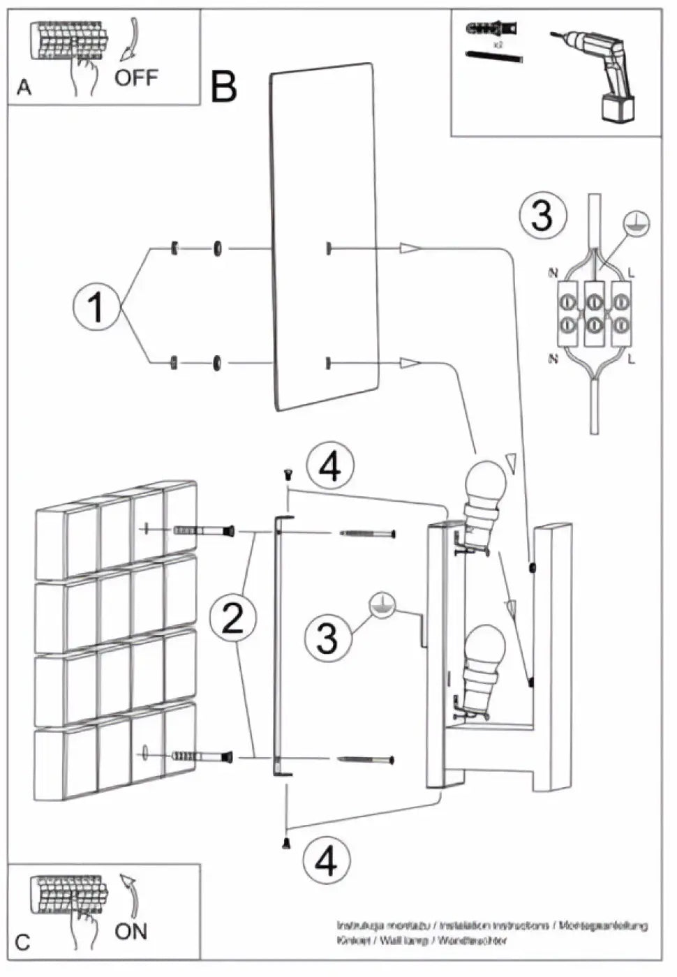 Le schéma dinstallation électrique pour applique murale lappo en bois naturel avec ampoule e14 et composants étiquetés