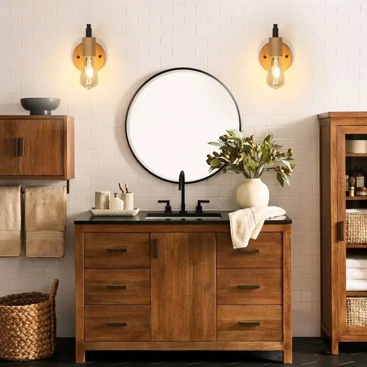 Applique murale bois et métal noir avec ampoule vintage chic