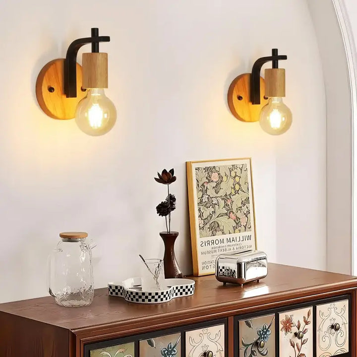 Applique murale bois et métal noir avec ampoule vintage chic