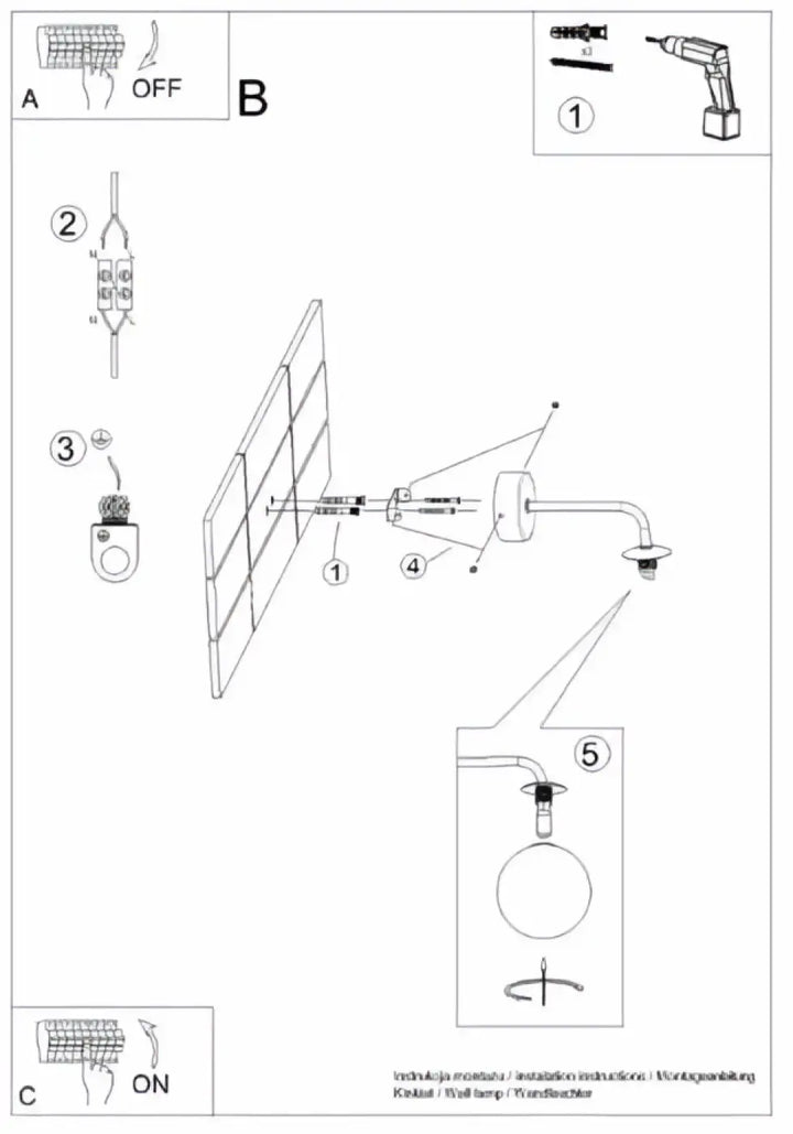 Diagramme dassemblage pour applique murale astral avec verre opale et composants de fixation pour installation extérieure