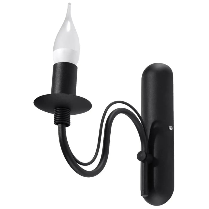 Applique bougeoir noir en fer forgé avec ampoule style bougie en verre dépoli pour décoration intérieure glamour
