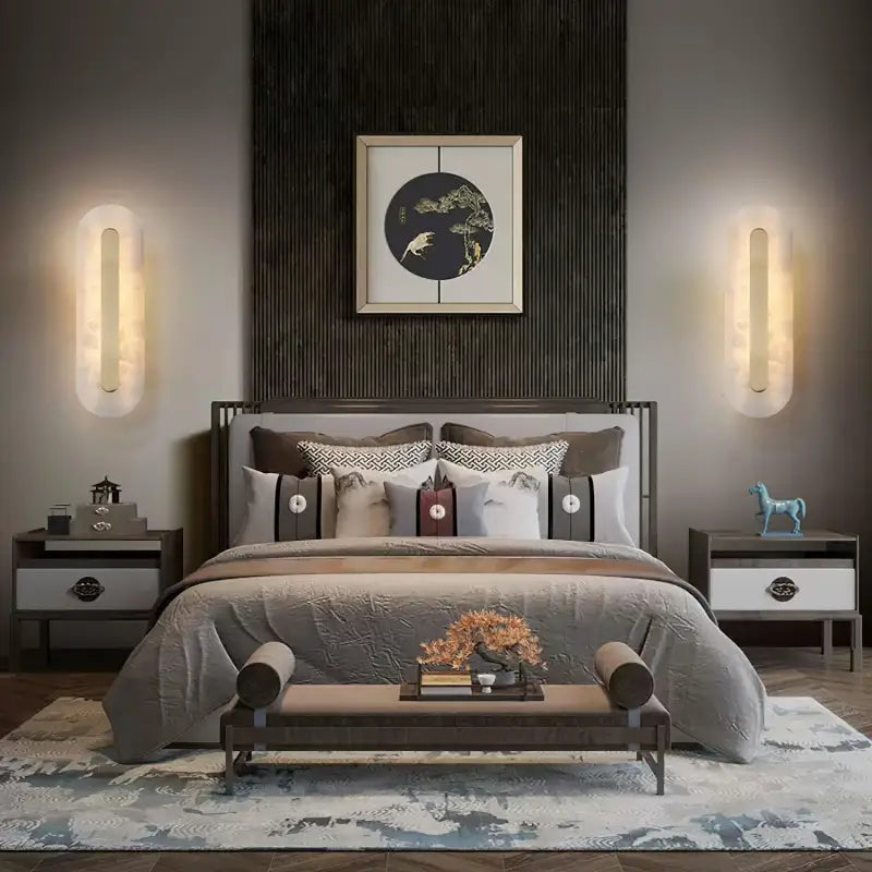 Applique Murale Chambre Tête De Lit Dorée Longue En Marbre