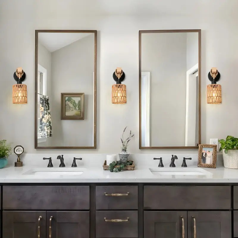 Applique Murale En Corde Tressée Style Bohème Noir Et Beige

