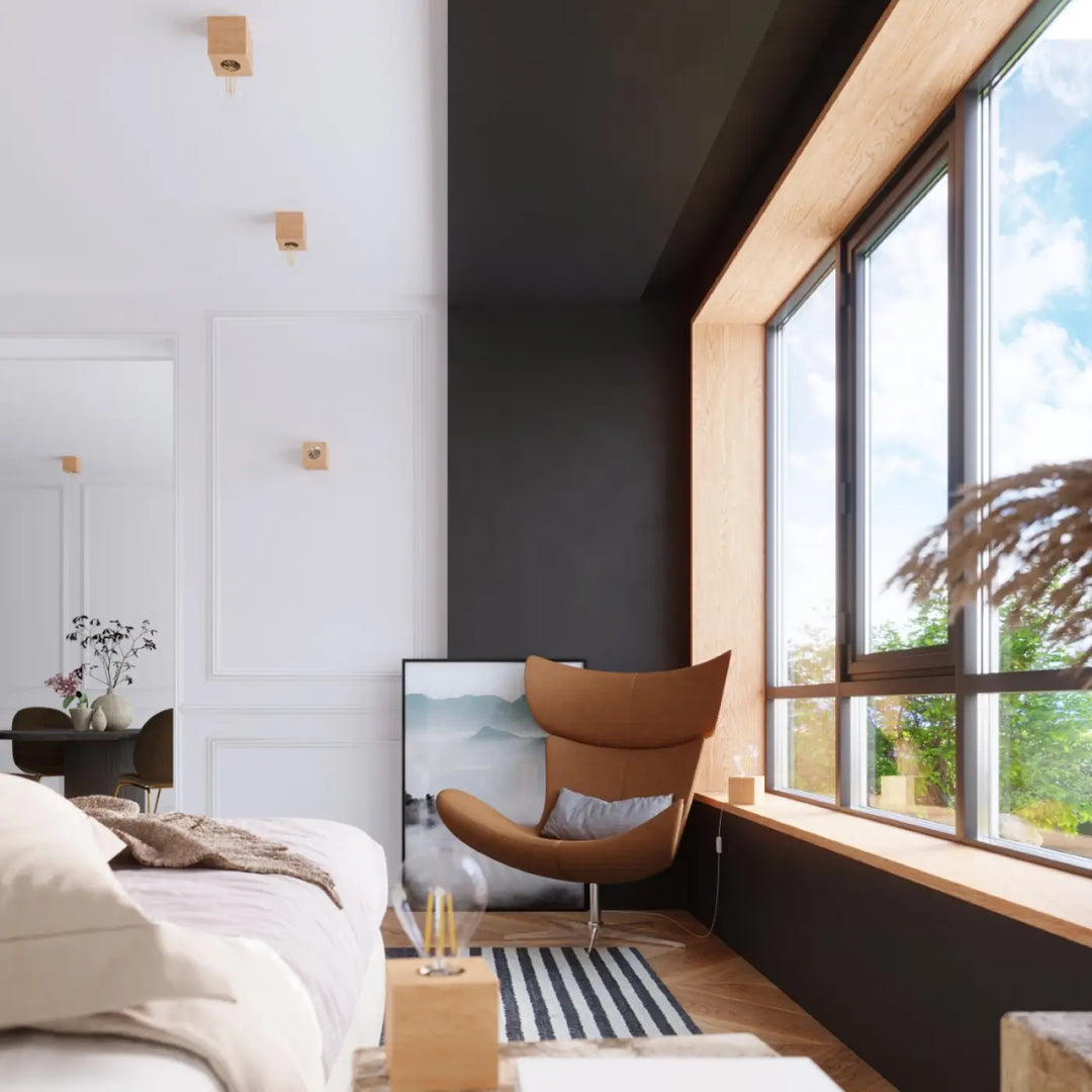 Fauteuil œuf en cuir tan avec pieds chrome dans le style loft de l’applique ariz en bois naturel bois ariz