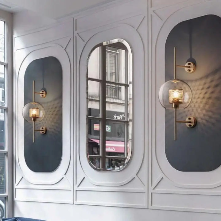 Applique Murale Cuivre Brossé En Verre Et Aluminium