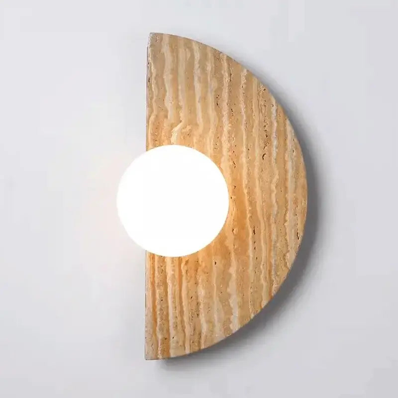 Applique Murale Demi-Cercle En Travertin Et Verre

