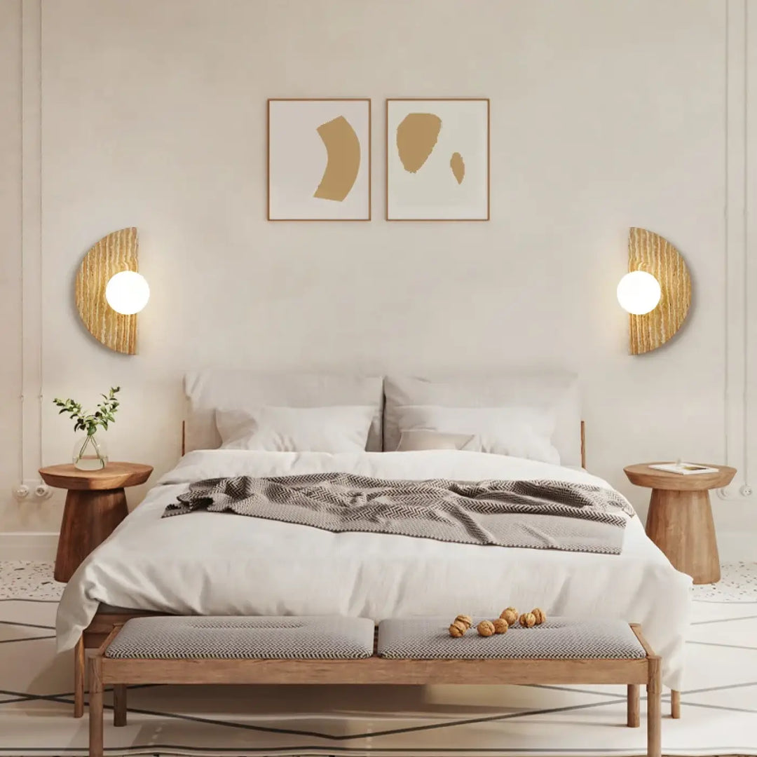 Applique Murale Demi-Cercle En Travertin Et Verre

