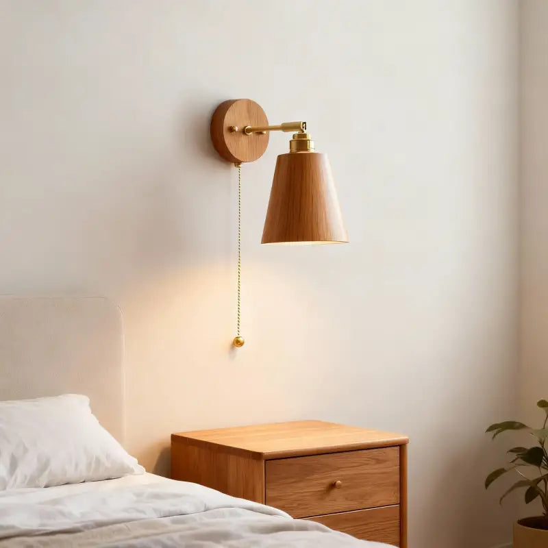 Applique murale design en bois et laiton avec bras orientable élégant