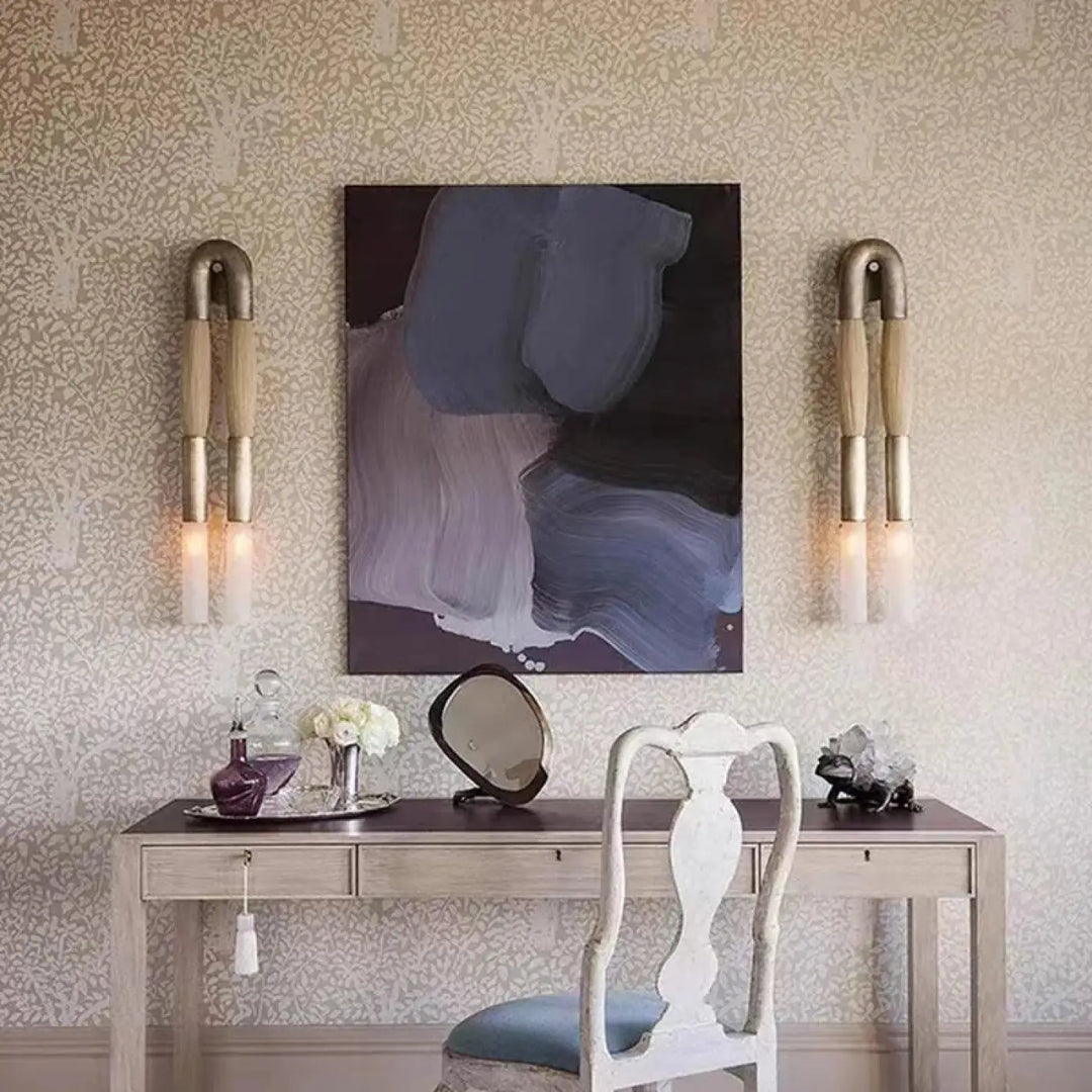 Applique murale design double tube LED en métal et tissu