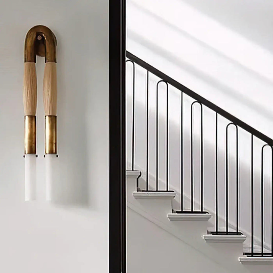 Applique murale design double tube LED en métal et tissu