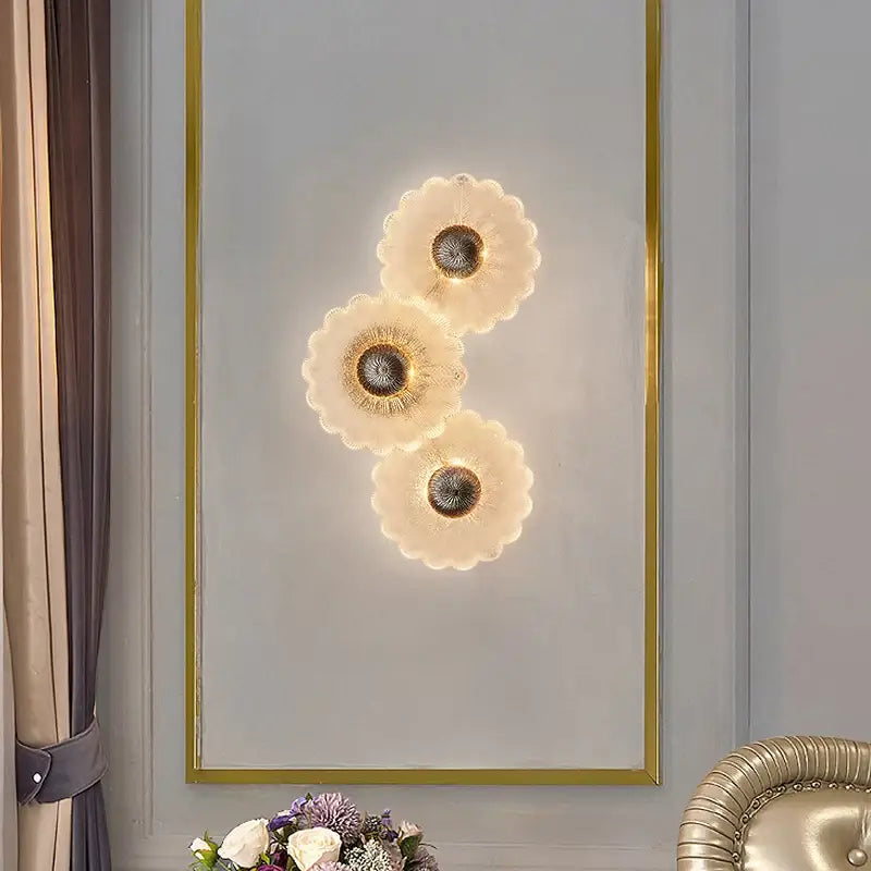 Applique Murale Design Fleurs Verre Doré Élégant Moderne