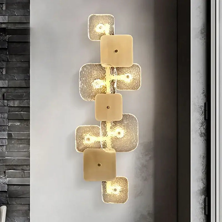Applique Murale Design Moderne Carrés Dorés Verre Texturé