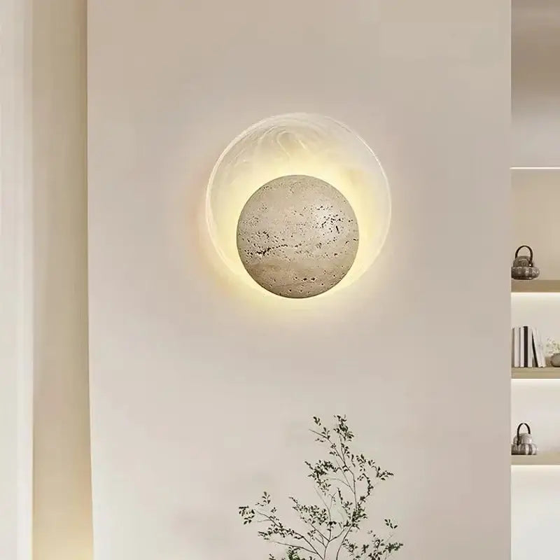 Applique murale design ronde en pierre avec éclairage led doux