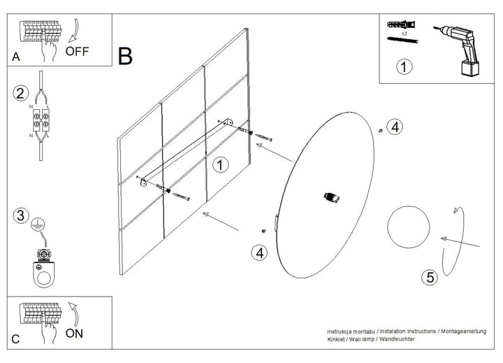 Applique murale ake avec disque dacier et sphère opale en forme ovale et montage métallique mural