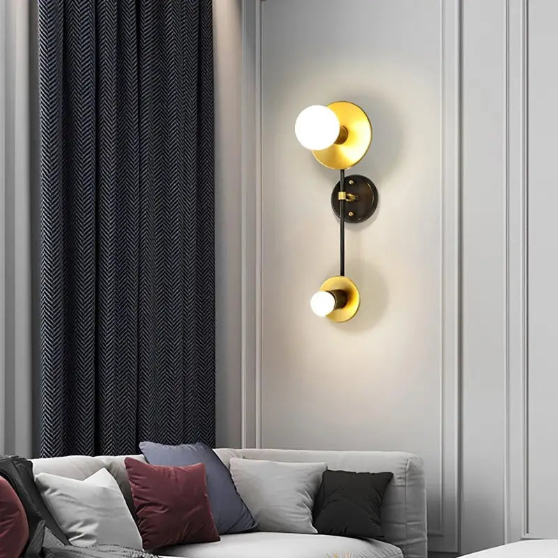 Applique Murale Dorée Et Noire Tubulaire Double Lumière